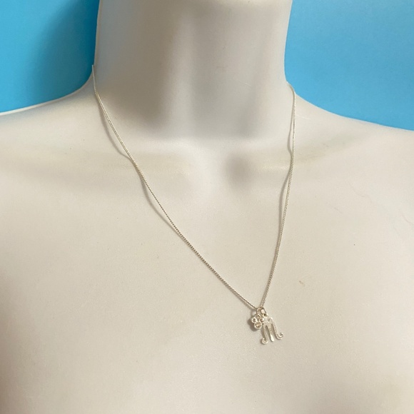 DISNEY Silver  Initial M Necklace Mickey Rhinestones Charm Size 18" - Picture 6 of 8